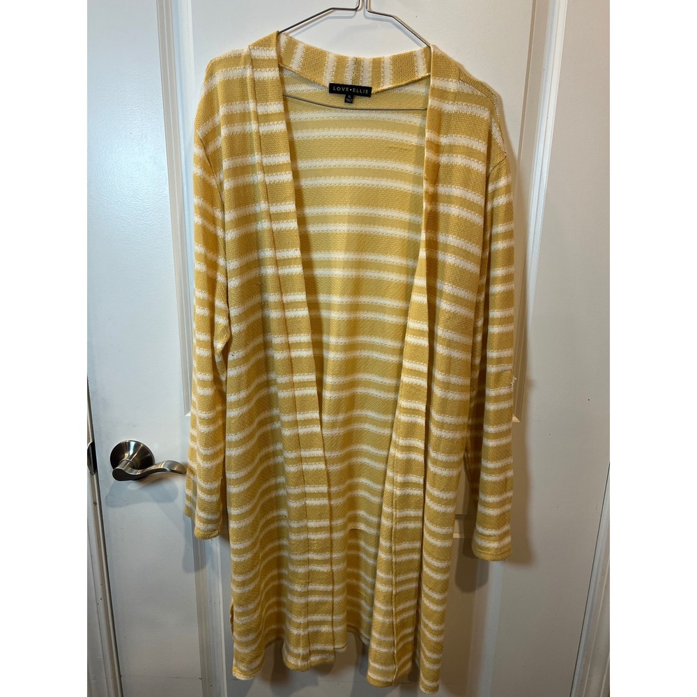 Love Ellie Womens Cardigan Longline Striped Yellow XL